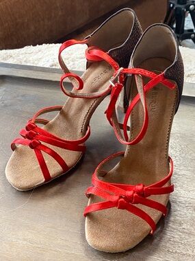 Red Satin Strappy BURJU High Heel Sandals with Ankle Strap